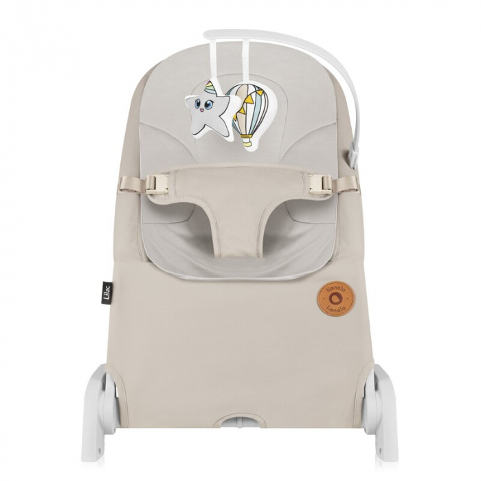 Fotoliu balansoar, Lionelo, Lilac, Cu arcada cu jucarii, Ergonomic, Reglare spatar in 3 pozitii, Pernuta moale invelita in tesatura de bambus, Pliabil, 0-6 luni, Bej [3]