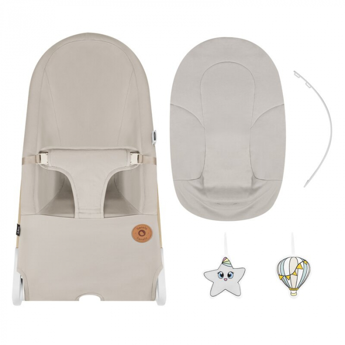 Fotoliu balansoar, Lionelo, Lilac, Cu arcada cu jucarii, Ergonomic, Reglare spatar in 3 pozitii, Pernuta moale invelita in tesatura de bambus, Pliabil, 0-6 luni, Bej [14]