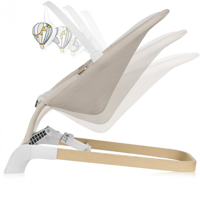 Fotoliu balansoar, Lionelo, Lilac, Cu arcada cu jucarii, Ergonomic, Reglare spatar in 3 pozitii, Pernuta moale invelita in tesatura de bambus, Pliabil, 0-6 luni, Bej [7]