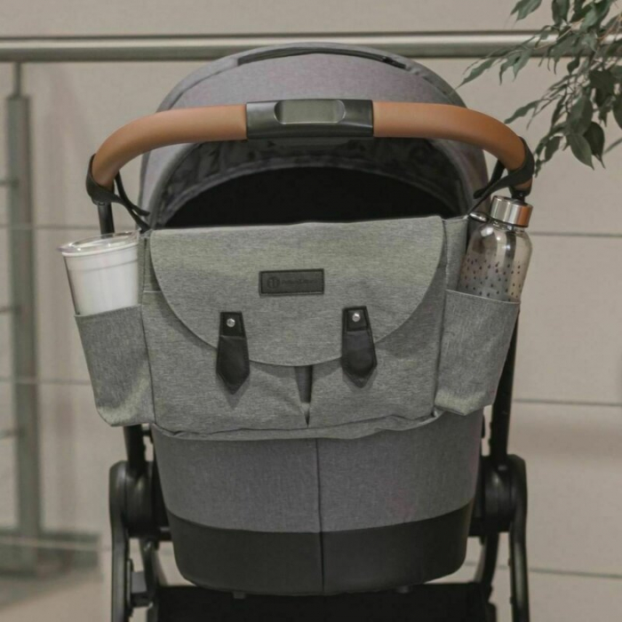 Geanta pentru scutece si organizator carucior, Petite&Mars, Sara, 2 in 1, Cu 7 buzunare, 1 buzunar cu izolatie termica, Dimensiune compacta, 40x23x10 cm, Gri [8]