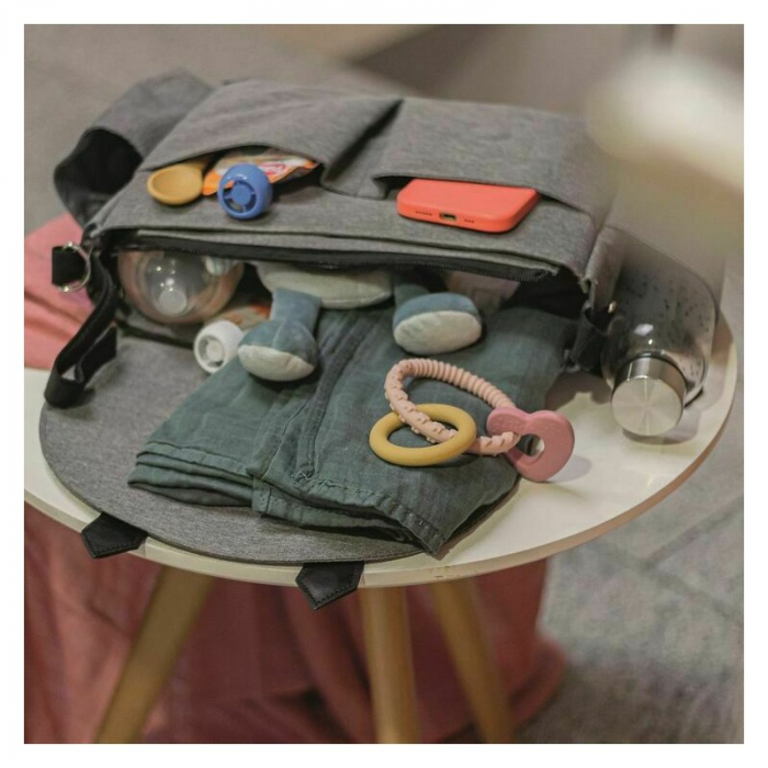 Geanta pentru scutece si organizator carucior, Petite&Mars, Sara, 2 in 1, Cu 7 buzunare, 1 buzunar cu izolatie termica, Dimensiune compacta, 40x23x10 cm, Gri [11]