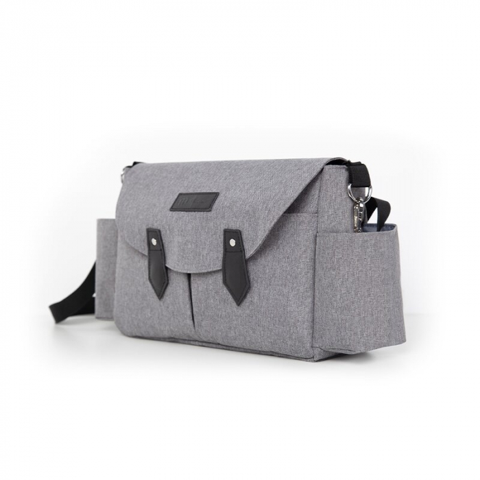 Geanta pentru scutece si organizator carucior, Petite&Mars, Sara, 2 in 1, Cu 7 buzunare, 1 buzunar cu izolatie termica, Dimensiune compacta, 40x23x10 cm, Gri [3]
