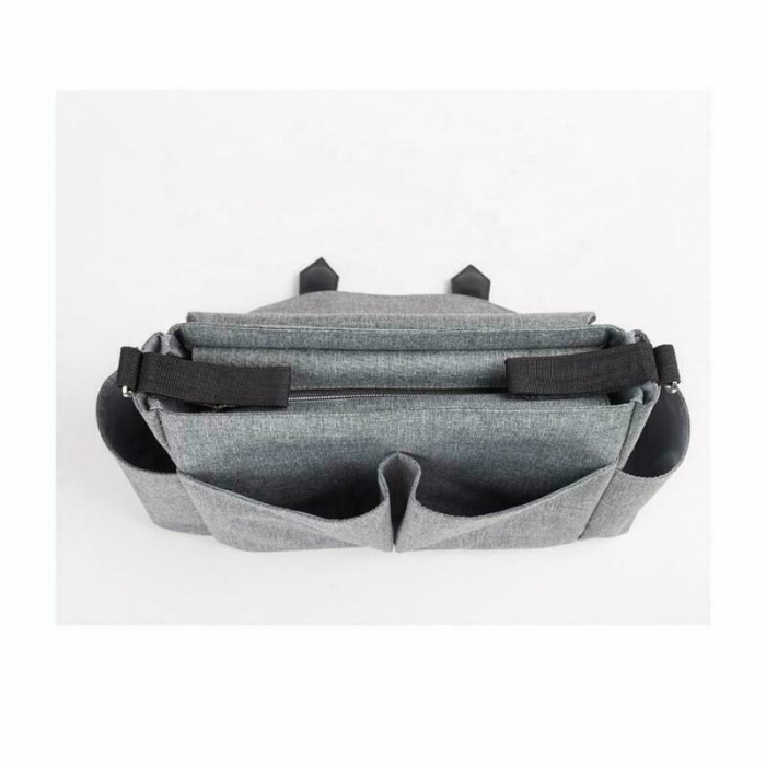 Geanta pentru scutece si organizator carucior, Petite&Mars, Sara, 2 in 1, Cu 7 buzunare, 1 buzunar cu izolatie termica, Dimensiune compacta, 40x23x10 cm, Gri [2]