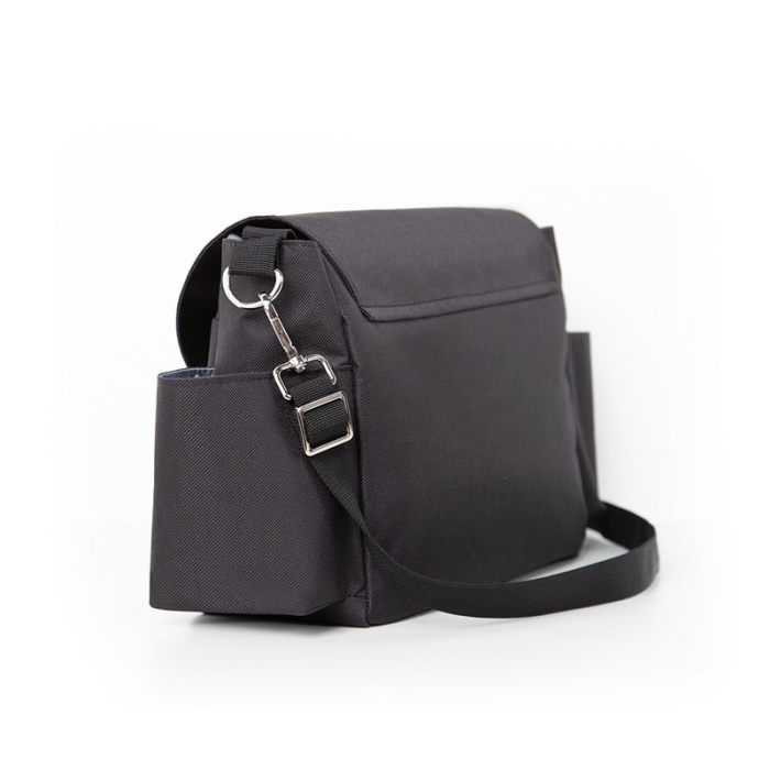 Geanta pentru scutece si organizator carucior, Petite&Mars, Sara, 2 in 1, Cu 7 buzunare, 1 buzunar cu izolatie termica, Dimensiune compacta, 40x23x10 cm, Negru/Maro [4]
