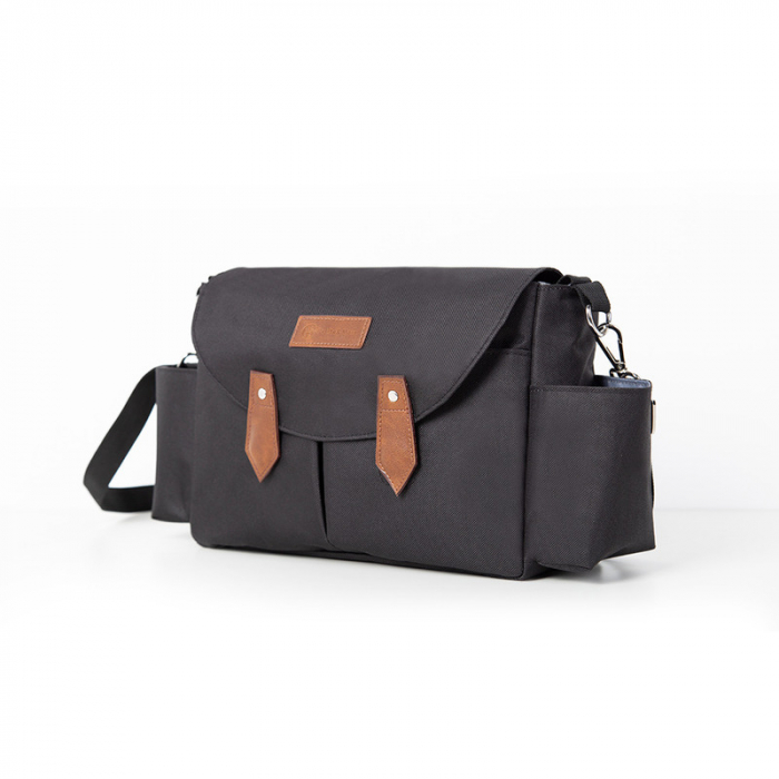 Geanta pentru scutece si organizator carucior, Petite&Mars, Sara, 2 in 1, Cu 7 buzunare, 1 buzunar cu izolatie termica, Dimensiune compacta, 40x23x10 cm, Negru/Maro [2]