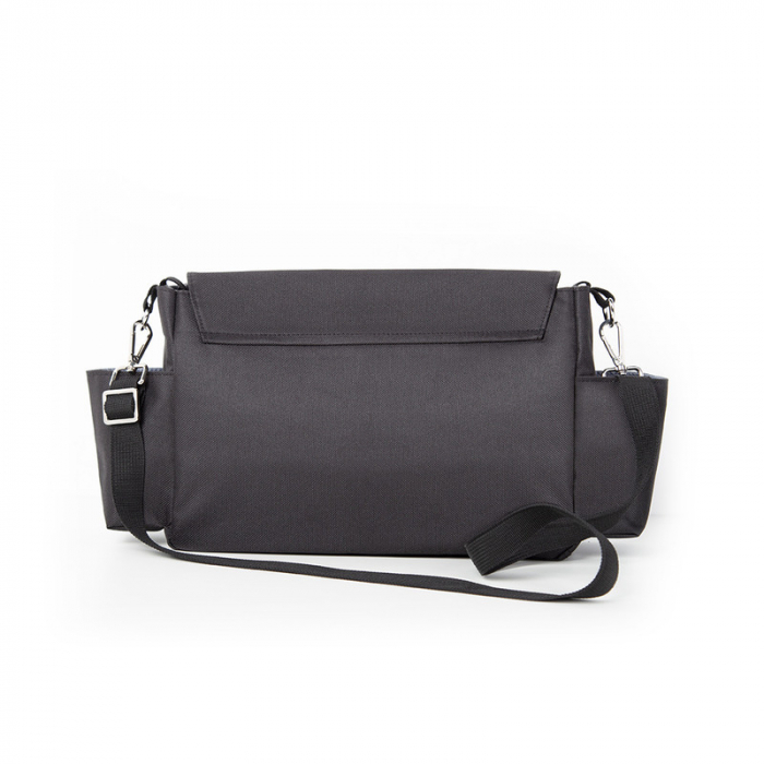 Geanta pentru scutece si organizator carucior, Petite&Mars, Sara, 2 in 1, Cu 7 buzunare, 1 buzunar cu izolatie termica, Dimensiune compacta, 40x23x10 cm, Negru/Maro [5]