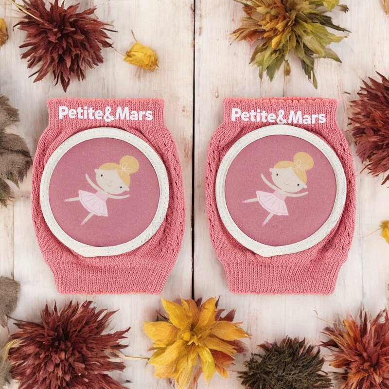 Genunchiere cu pernute, Petite&Mars, Cu elastic, Material respirabil, Stratul antiderapant, 13x10 cm, 6 luni+, Roz [2]