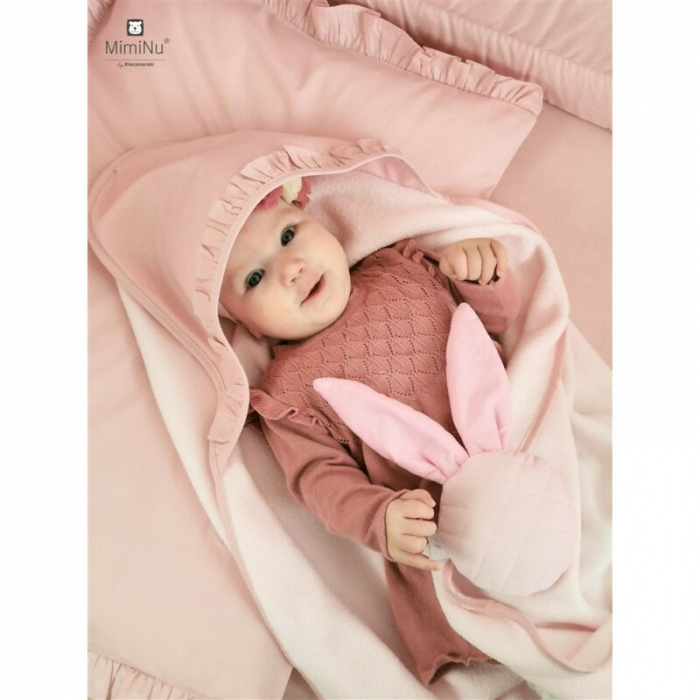 Halat de baie, MimiNu, Cu urechi, 6 - 24 luni Moale, Cu volanase, Cu buzunare, Cu cordon, Din bumbac si thermo fleece, Materiale certificate Oeko Tex Standard 100, Colectia Royal, Powder Pink [6]
