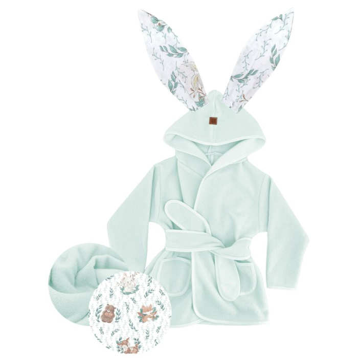 Halat de baie, MimiNu, Cu urechi, 6 - 24luni, Moale, Cu buzunare, Cu cordon, Din bumbac si thermo fleece, Materiale certificate Oeko Tex Standard 100, Lulu Natural [1]