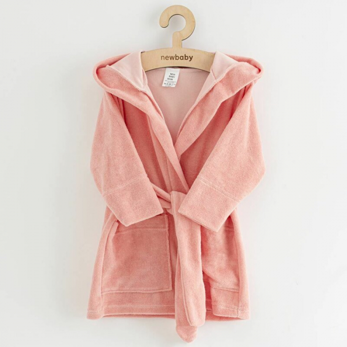 Halat de baie, New Baby, Pentru copii, Cu buzunare, Cu cordon, Marime 104/110, Din bumbac 100%, Pink [1]