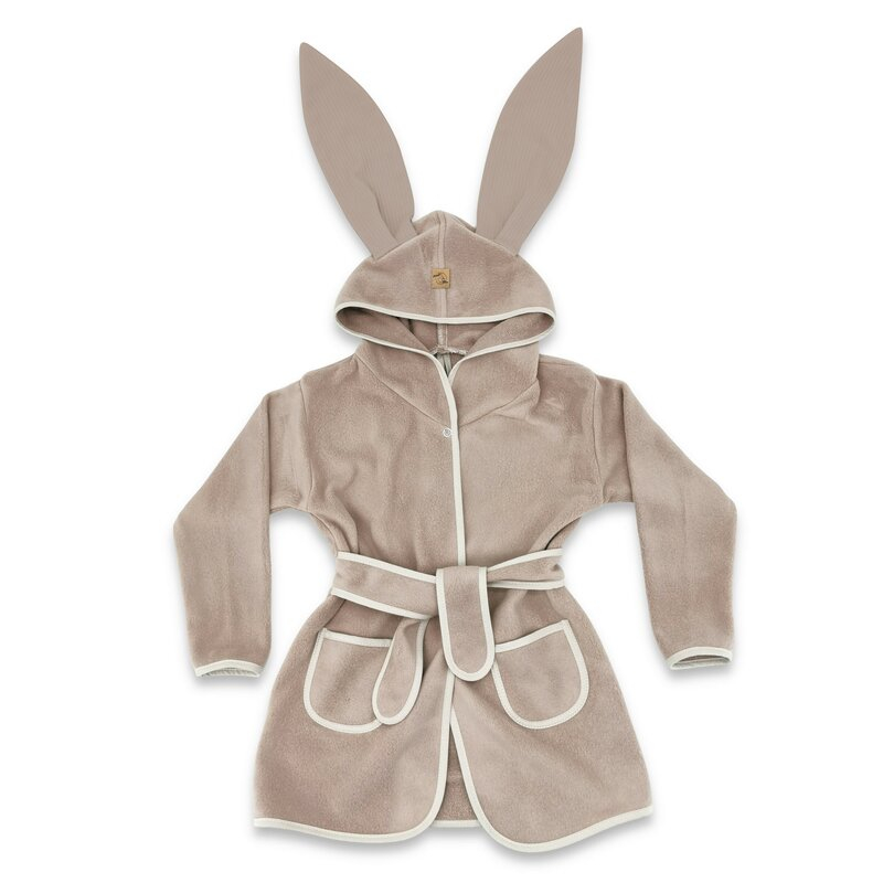 Halat de baie, Qmini, Cu urechi, S, 6 - 24 luni Moale, Cu buzunare, Cu cordon, Din tricot termo-terry din bambus, Materiale certificate Oeko Tex Standard 100, Mocha [1]