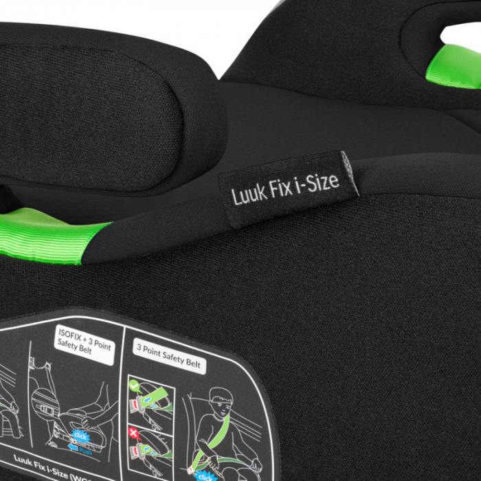 Inaltator auto, Lionelo, Luuk Fix I-size, 125- 150 cm, Instalare cu sistem Isofix si centura de prindere, Cu husa detasabila, Conform cu standardul european de securitate ECE R129, Negru [9]