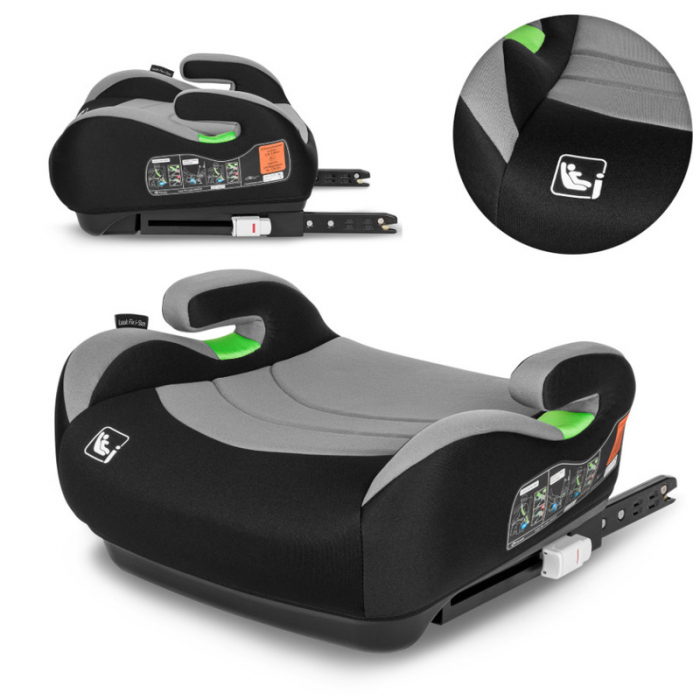 Inaltator auto, Lionelo, Luuk Fix I-size, 125- 150 cm, Instalare cu sistem Isofix si centura de prindere, Cu husa detasabila, Conform cu standardul european de securitate ECE R129, Gri [3]