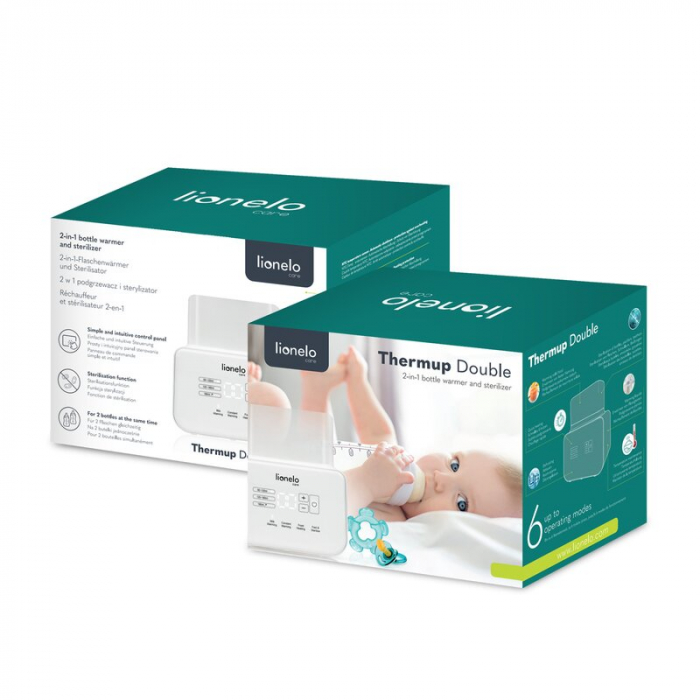 Incalzitor biberoane, Lionelo, ThermUp Double, 2 biberoane, 3 - 5 min, Temperatura constanta pana la 24 h, Sterilizare, Dezghetare, Fara BPA, Alb [9]