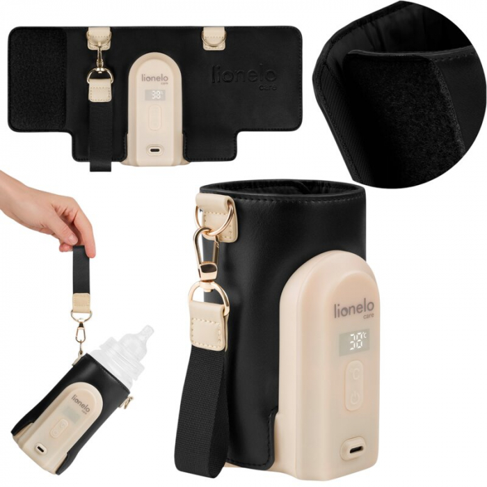Incalzitor biberoane, Lionelo, ThermUp Go Evo, Portabil, Cu 5 niveluri de incalzire, Cu buton Safety Control, Mentinere caldura pana la 9h, Incarcare USB, Negru/Auriu [3]