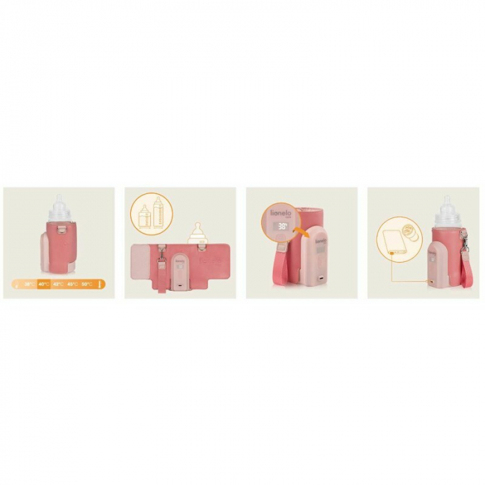 Incalzitor biberoane, Lionelo, ThermUp Go Evo, Portabil, Cu 5 niveluri de incalzire, Cu buton Safety Control, Mentinere caldura pana la 9h, Incarcare USB, Roz [12]
