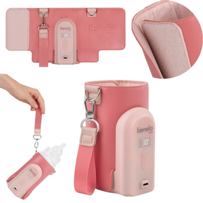 Incalzitor biberoane, Lionelo, ThermUp Go Evo, Portabil, Cu 5 niveluri de incalzire, Cu buton Safety Control, Mentinere caldura pana la 9h, Incarcare USB, Roz [3]