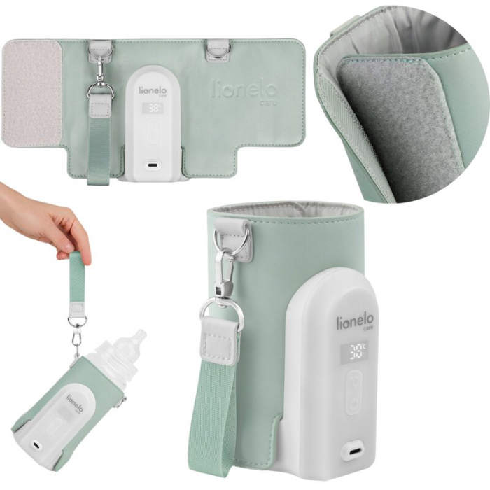 Incalzitor biberoane, Lionelo, ThermUp Go Evo, Portabil, Cu 5 niveluri de incalzire, Cu buton Safety Control, Mentinere caldura pana la 9h, Incarcare USB, Verde [3]
