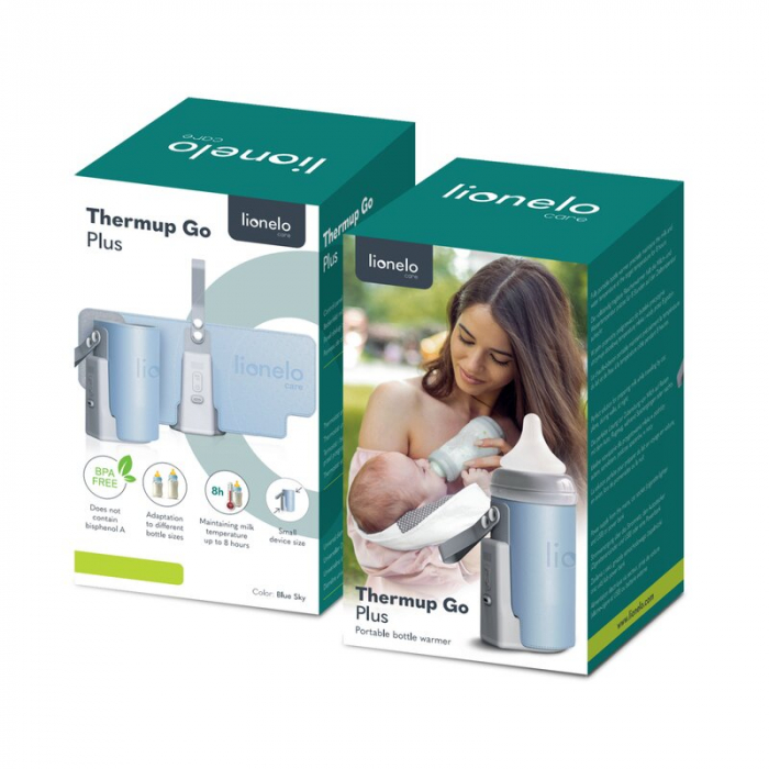 Incalzitor biberoane, Lionelo, ThermUp Go Plus, Portabil, Cu aspect elegant, Temperatura constanta pana la 24 h, Incarcare USB, Albastru deschis [26]