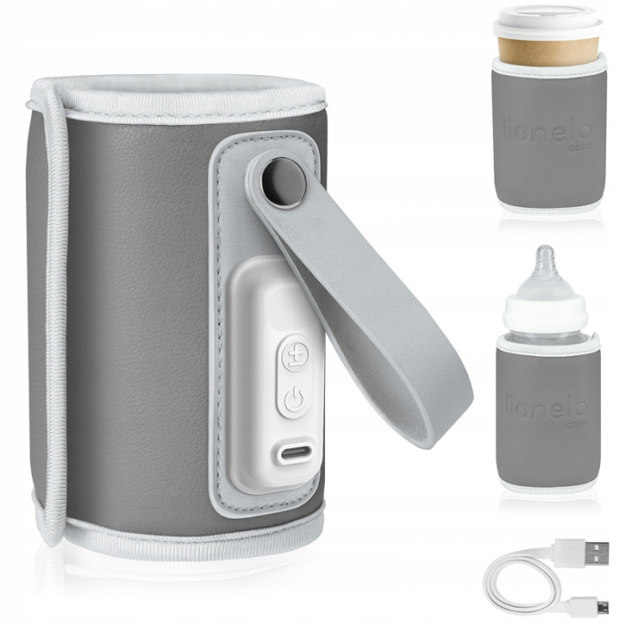 Incalzitor biberoane, Lionelo, ThermUp Go, Portabil, Temperatura constanta pana la 24 h, Incarcare USB, Gri [3]