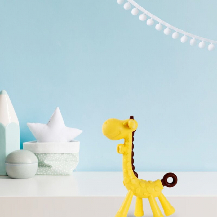 Jucarie de dentitie, Bocioland, Amelioareaza gingiile dureroase, Design ergonomic, Fara BPA, 0 luni+, Giraffe Yellow/Brown [2]