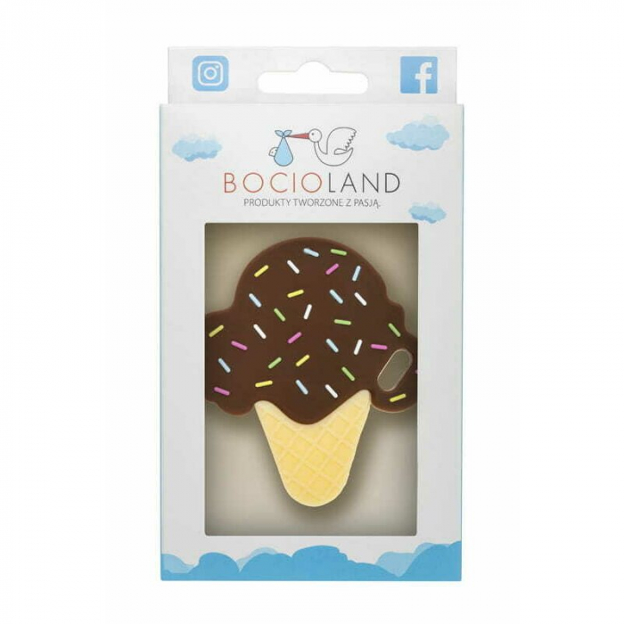 Jucarie de dentitie, Bocioland, Din silicon, Stimuleaza abilitatile motorii fine, Calmeaza durerea gingiei, 0 luni+, Choco Ice [3]