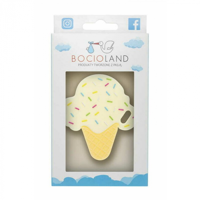 Jucarie de dentitie, Bocioland, Din silicon, Stimuleaza abilitatile motorii fine, Calmeaza durerea gingiei, 0 luni+, Ice Vanilla [2]