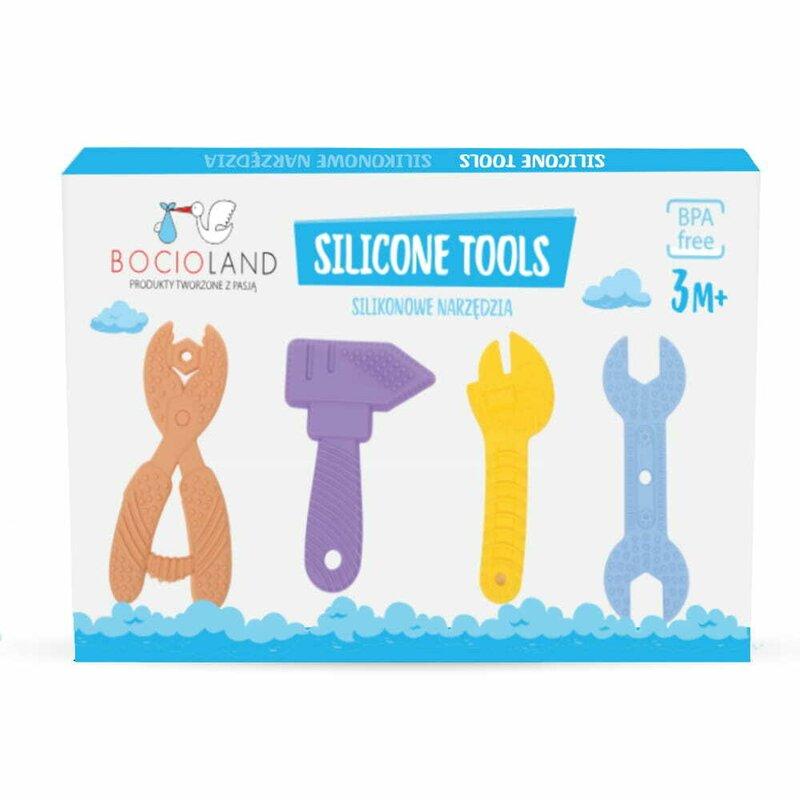 Jucarie de dentitie, Bocioland, In forma de unelte,4 piese, BPA Free, 0 luni+, Multicolor [3]