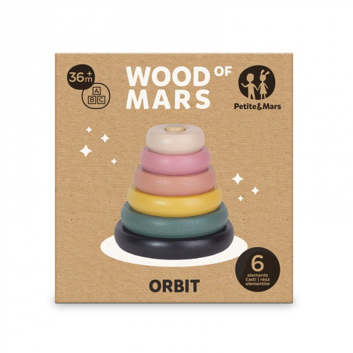 Jucarie de stivuire, Petite&Mars, Turn Orbit Wood of Mars, 10 cm, 36 luni+, Multicolor [6]