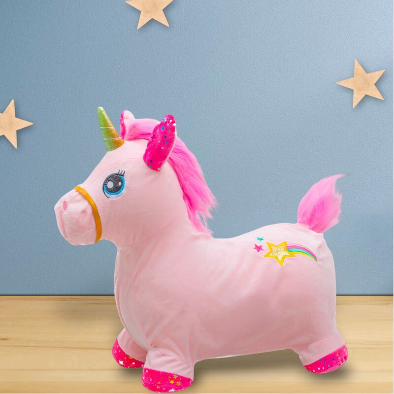 Jucarie gonflabila de plus cu sunete, Baby Mix, In forma de unicorn, Husa moale detasabila, Cu pompa inclusa, Pana la 70 kg, 36 luni+, Pink [2]