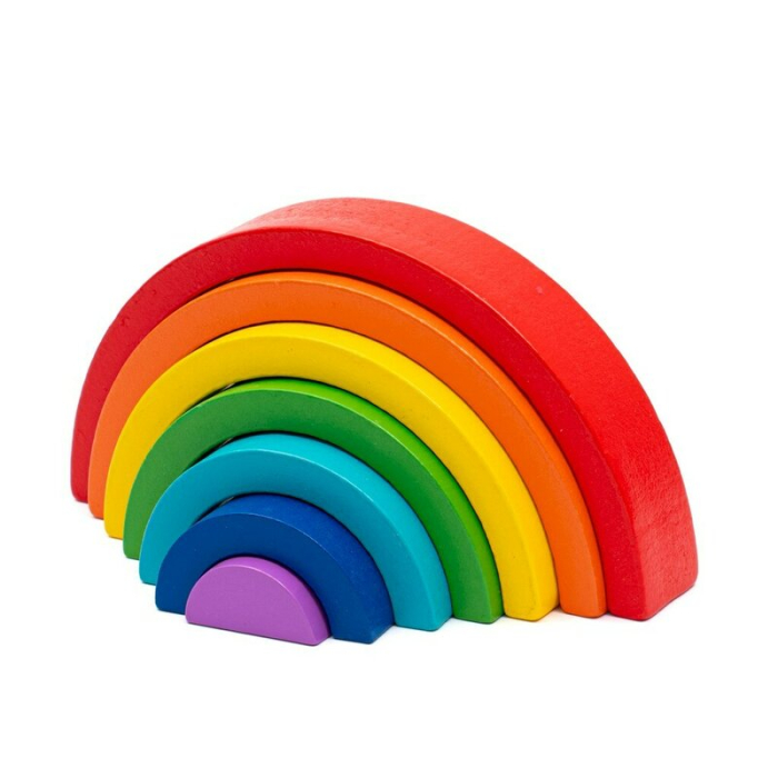 Jucarie pentru stivuire Montessori, Baby Mix, Curcubeu, Stimuleaza abilitatile motorii fine si coordonarea ochi-mana, Din lemn, 7 piese, 36 luni+ [3]