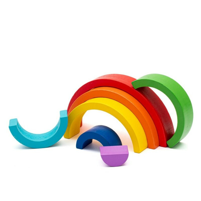 Jucarie pentru stivuire Montessori, Baby Mix, Curcubeu, Stimuleaza abilitatile motorii fine si coordonarea ochi-mana, Din lemn, 7 piese, 36 luni+ [4]