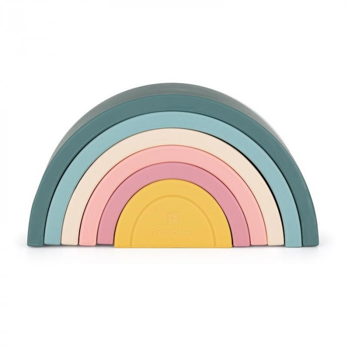 Jucarie pentru stivuire, Petite&Mars, Curcubeu, 14x7.5x5 cm, Silicon, Fara BPA, 6 piese, 12 luni+, Verde [3]