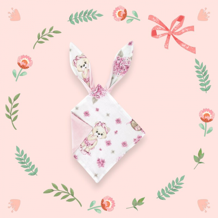 Jucarie textila senzoriala, MimiNu, Moale, Cu doua fete, 30 x 30 cm, Din catifea si bumbac, Materiale certificate Oeko Tex Standard 100, Design, Pink Ballerina [3]