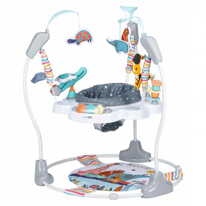 Jumper interactiv, FreeON, Jump&Play, Cu scaun rotativ la 360 grade, Reglabil pe inaltime, Cu melodii, lumini si jucarii, Conform cu standardul european de securitate EN 14036:2003, Multicolor [1]