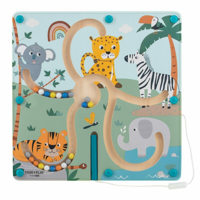 Labirint magnetic, Free2Play, Cu bile, Din lemn, Dezvolta abilitatile motorii, Stimuleaza concentrarea si rabdarea, 22,5x22x5 cm, 36 luni+, Multicolor [1]