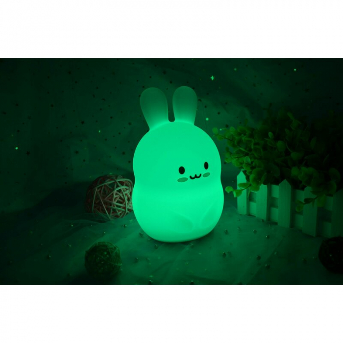 Lampa de veghe, FreeON, Silicon moale, Cu telecomanda si cablu USB, Cu 9 culori diferite si cronometru, Rabbit [10]