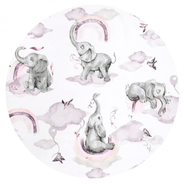 Lenjerie pat junior cu 3 piese, Qmini, Cu cearceaf 160x80 cm, Din bumbac certificat Oeko Tex Standard 100, Cu paturica si pernuta, Elephants on Rainbow Pink [4]