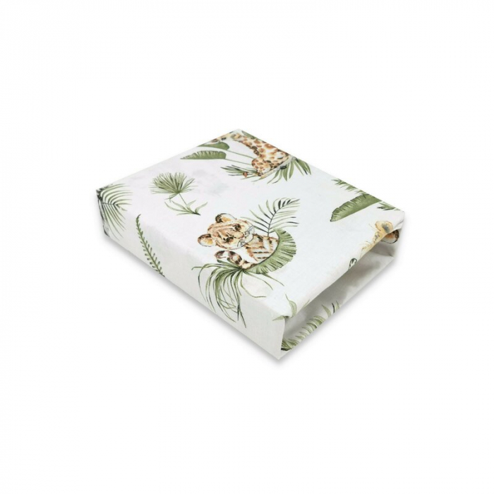 Lenjerie pat junior cu 3 piese, Qmini, Cu cearceaf 160x80 cm, Din bumbac certificat Oeko Tex Standard 100, Cu paturica si pernuta, Safari [3]