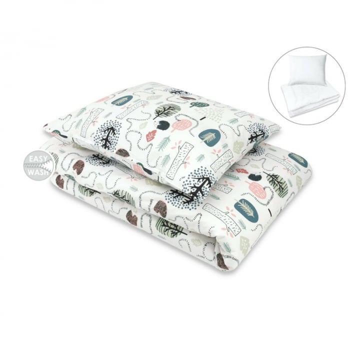Lenjerie pat junior cu 4 piese, Qmini, Din bumbac certificat Oeko Tex Standard 100, 160 x 100 cm, Hedgehog [4]