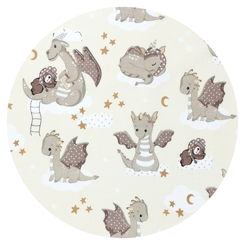 Lenjerie patut 3 piese, Qmini, Pentru patut 120x60 cm, Cu protectie laterala, Din bumbac certificat Oeko Tex Standard 100, Dragons Beige [4]