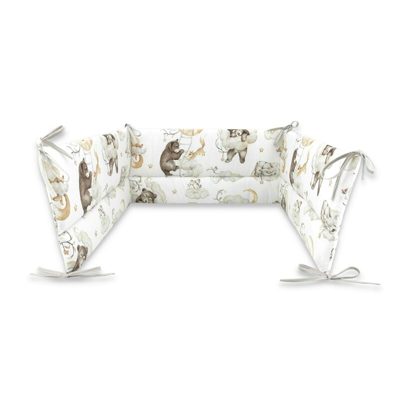 Lenjerie patut 3 piese, Qmini, Pentru patut 120x60 cm, Cu protectie laterala, Din bumbac certificat Oeko Tex Standard 100, Teddy Bear and Friends Beige [4]