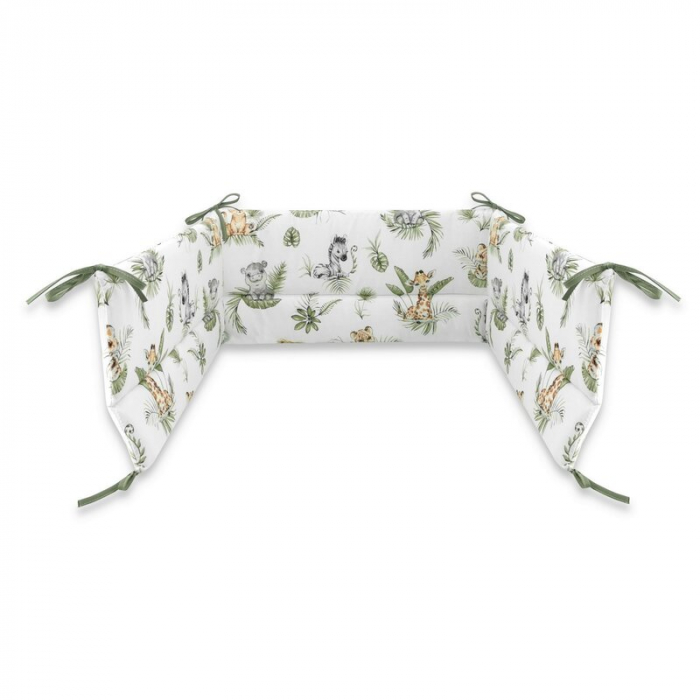 Lenjerie patut 3 piese, Qmini, Pentru patut 140x70 cm, Cu protectie laterala, Din bumbac certificat Oeko Tex Standard 100, Safari [4]