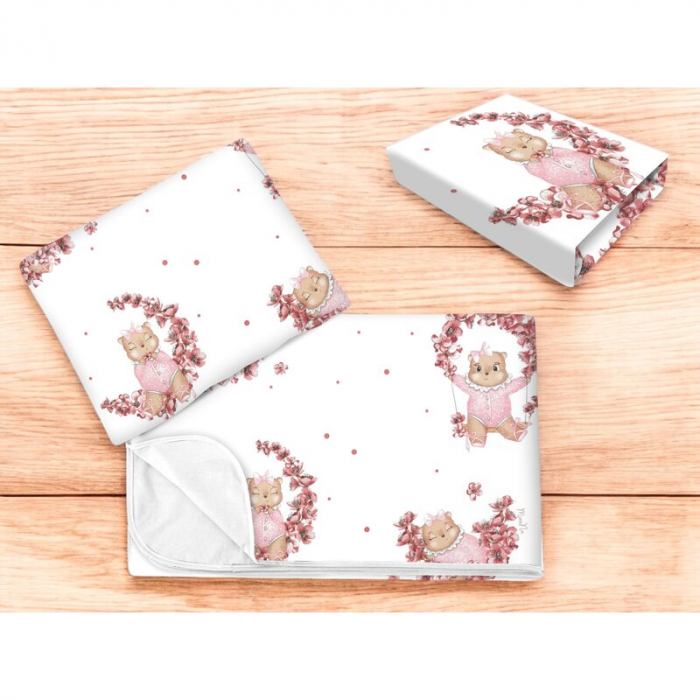 Lenjerie patut cu 3 piese, MimiNu, Cu cearceaf 120x60 cm, Din bumbac certificat Oeko Tex Standard 100, Cu paturica si pernuta, Design, Betty [2]