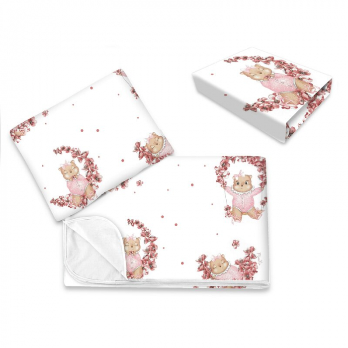 Lenjerie patut cu 3 piese, MimiNu, Cu cearceaf 120x60 cm, Din bumbac certificat Oeko Tex Standard 100, Cu paturica si pernuta, Design, Betty [1]