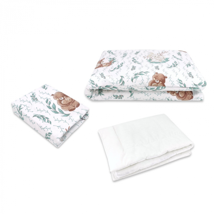 Lenjerie patut cu 3 piese, MimiNu, Cu cearceaf 120x60 cm, Din bumbac certificat Oeko Tex Standard 100, Cu pilota si husa pilota, 135x100 cm, Lulu Natural [1]