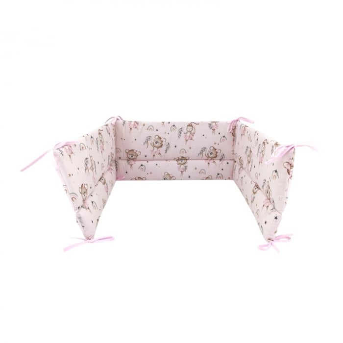 Lenjerie patut cu 3 piese, MimiNu, Pentru patut 120x60 cm, Cu protectie laterala, Din bumbac certificat Oeko Tex Standard 100, Design, Little Ballerina Pink [4]