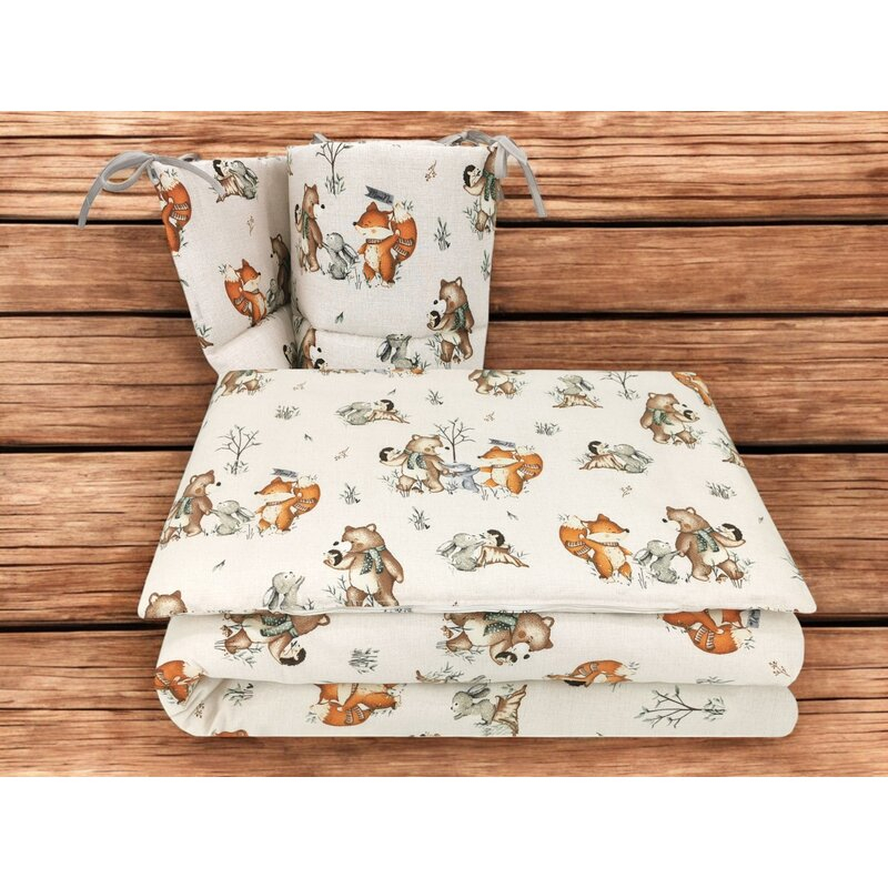 Lenjerie patut cu 3 piese, MimiNu, Pentru patut 120x60 cm, Cu protectie laterala, Din bumbac certificat Oeko Tex Standard 100, Design, Time for fun [2]