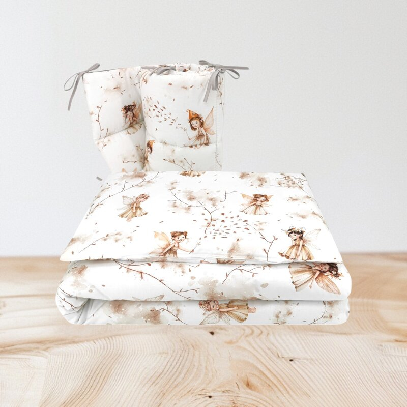 Lenjerie patut cu 3 piese, MimiNu, Pentru patut 120x60 cm, Cu protectie laterala, Din bumbac certificat Oeko Tex Standard 100, Fairy [2]