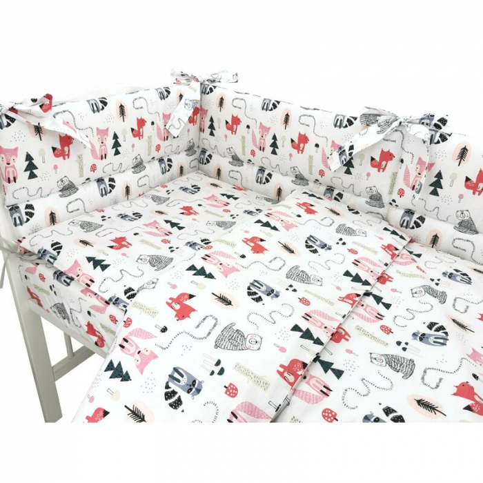 Lenjerie patut cu 3 piese, MimiNu, Pentru patut 120x60 cm, Cu protectie laterala, Din bumbac certificat Oeko Tex Standard 100, Fox [3]